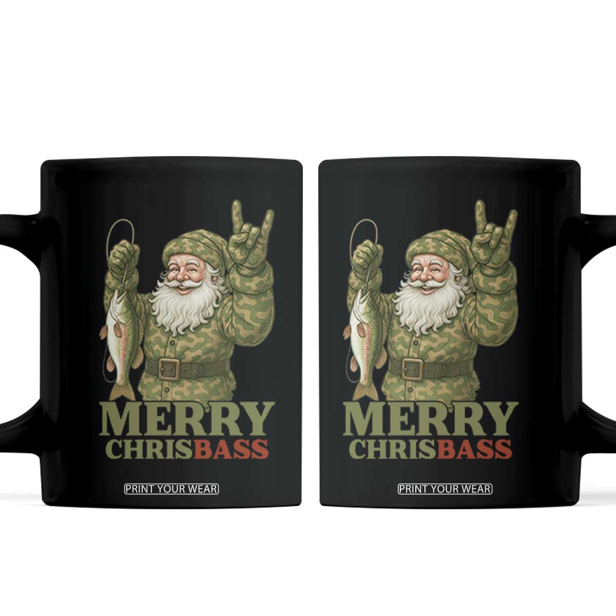Funny Santa Camo Fishing Coffee Mug Merry Chrisbass TS14 Black Print Your Wear