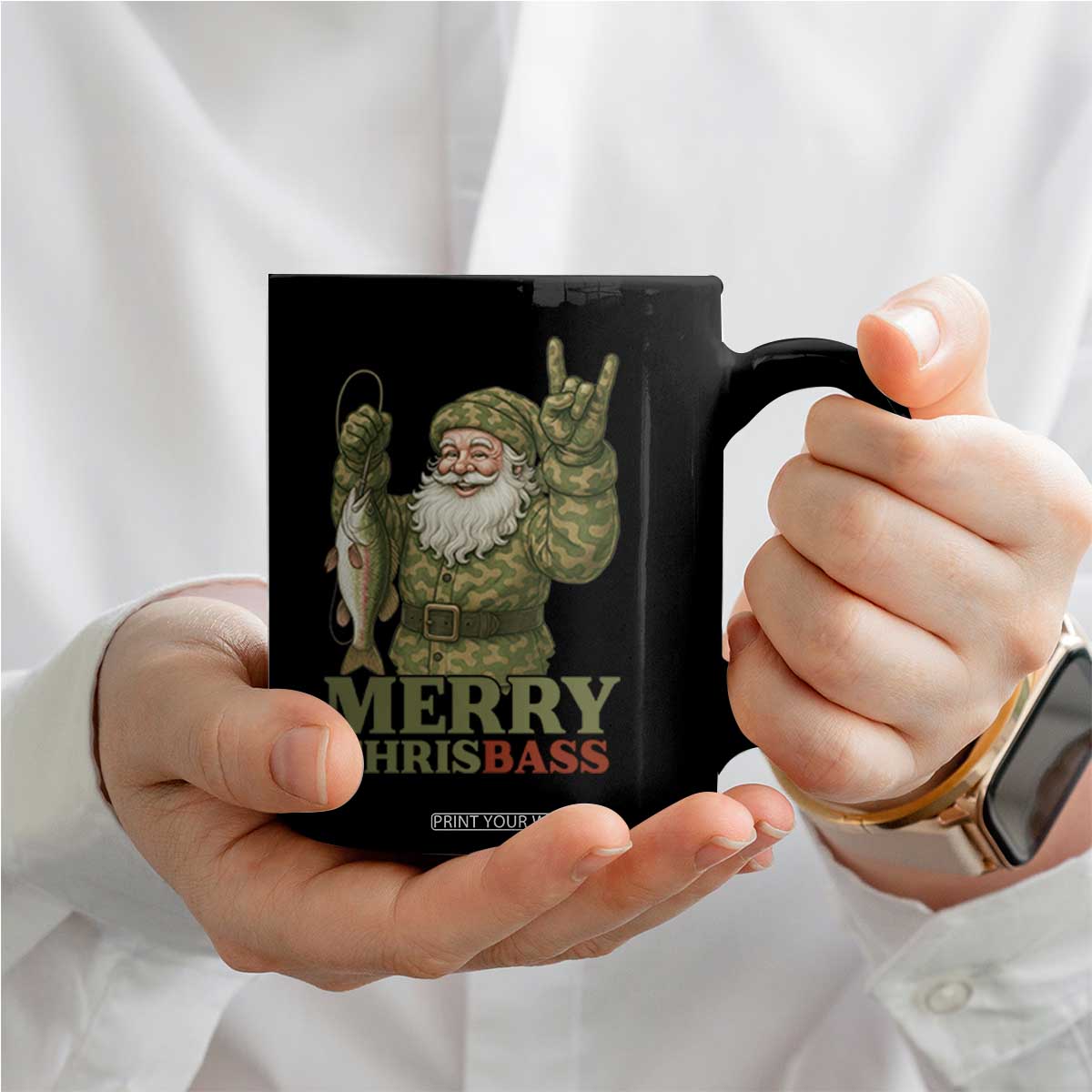 Funny Santa Camo Fishing Coffee Mug Merry Chrisbass TS14 Print Your Wear