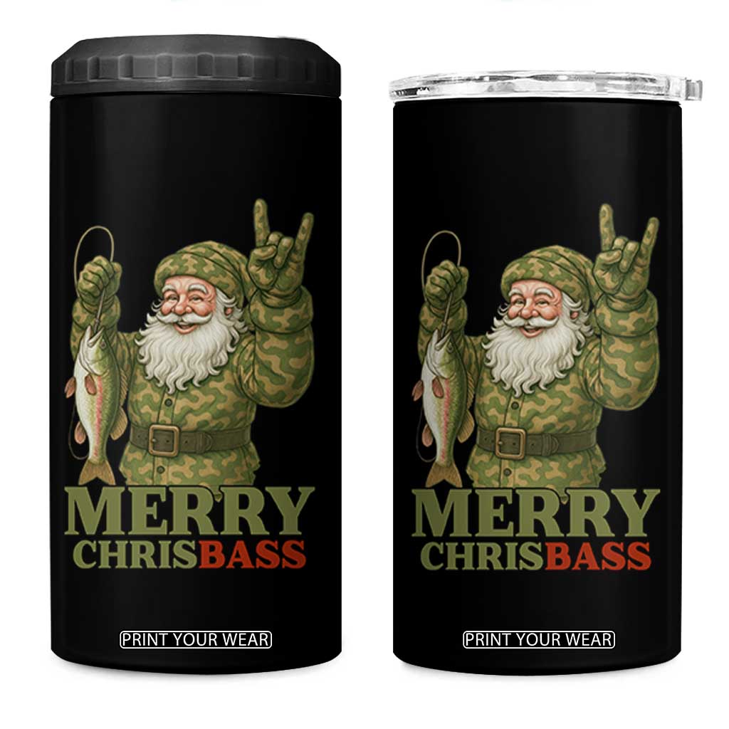 Funny Santa Camo Fishing 4 in 1 Can Cooler Tumbler Merry Chrisbass TS14 One Size: 16 oz Black Print Your Wear