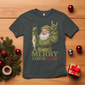Funny Santa Camo Fishing T Shirt Merry Chrisbass TS14 Dark Heather Print Your Wear