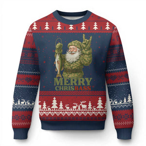 Funny Santa Camo Fishing Ugly Christmas Sweater Merry Chrisbass TS14 Navy Red Print Your Wear