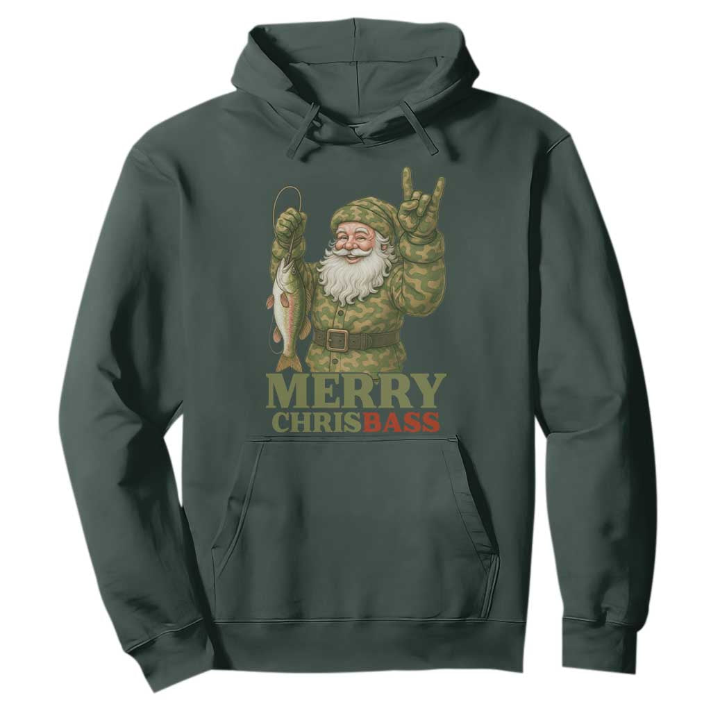 Funny Santa Camo Fishing Hoodie Merry Chrisbass TS14 Dark Forest Green Print Your Wear