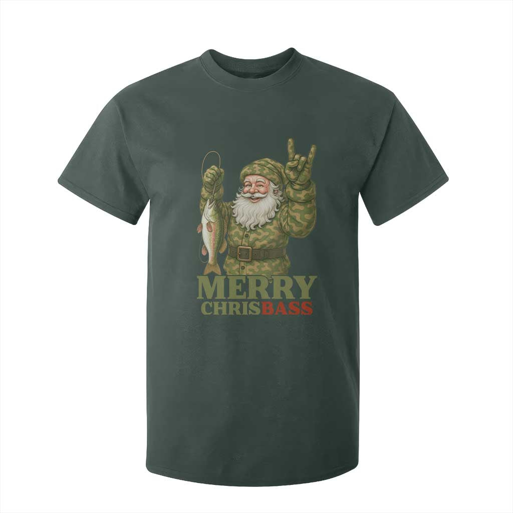 Funny Santa Camo Fishing T Shirt For Kid Merry Chrisbass TS14 Dark Forest Green Print Your Wear