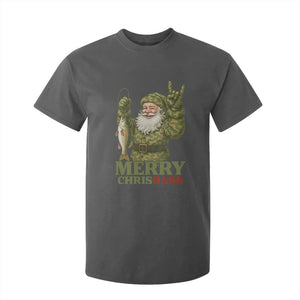 Funny Santa Camo Fishing T Shirt For Kid Merry Chrisbass TS14 Dark Heather Print Your Wear