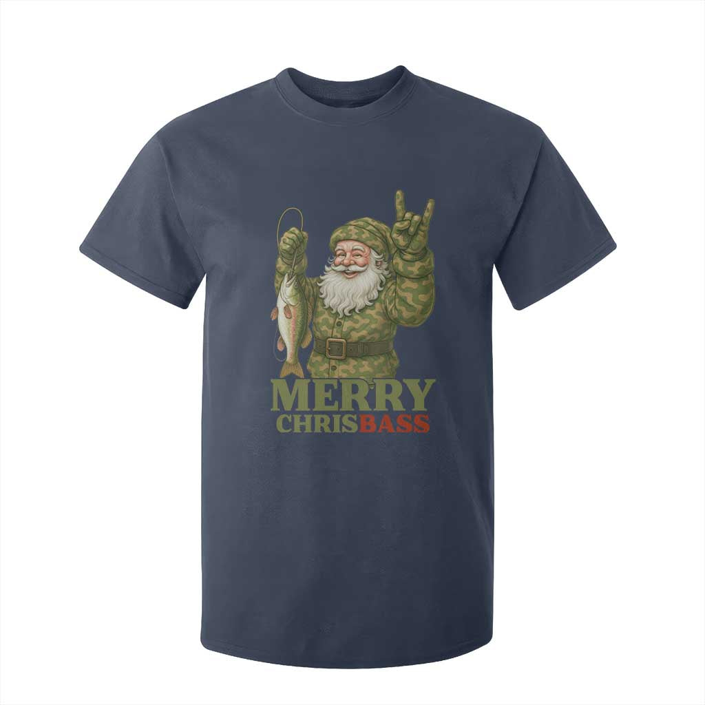 Funny Santa Camo Fishing T Shirt For Kid Merry Chrisbass TS14 Navy Print Your Wear
