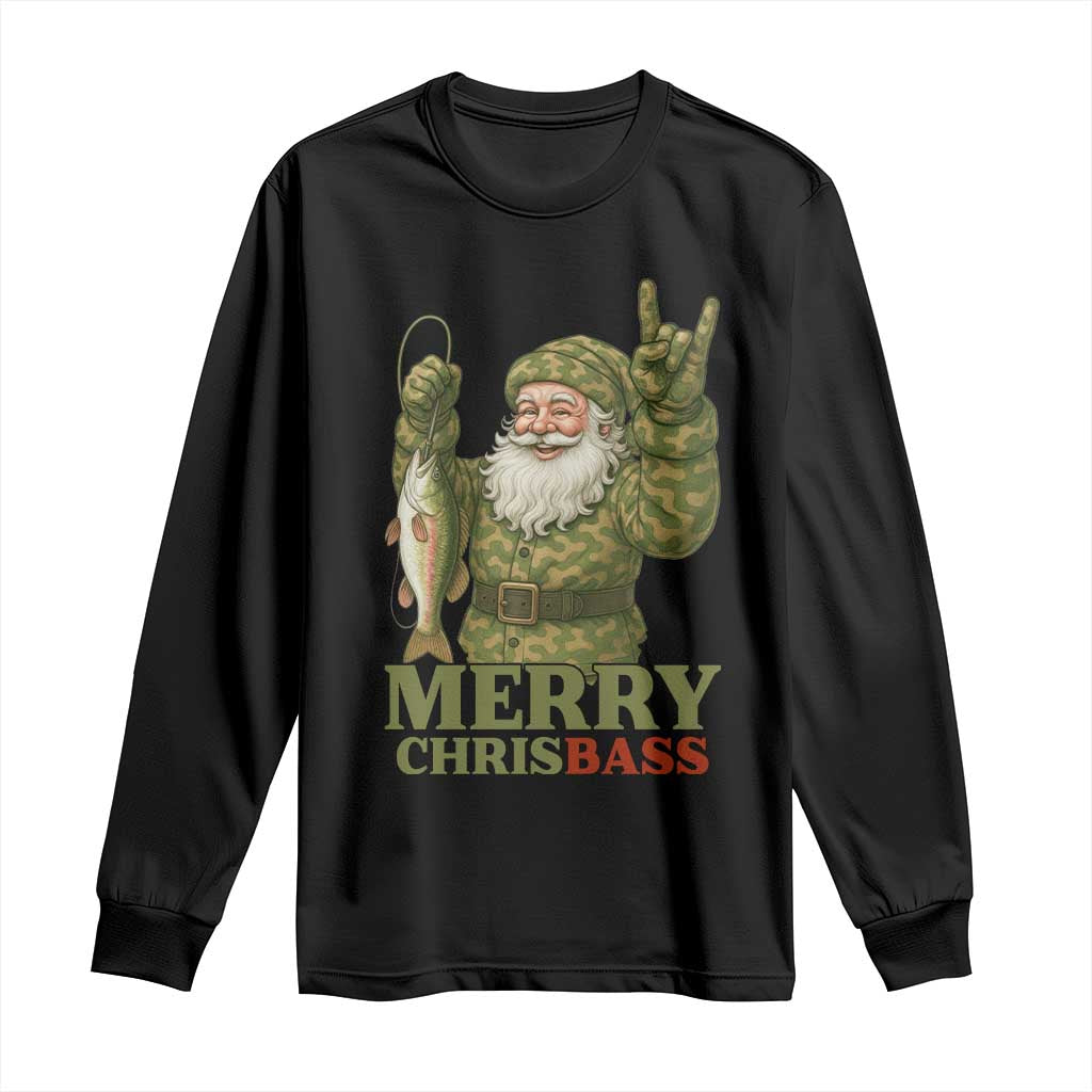 Funny Santa Camo Fishing Long Sleeve Shirt Merry Chrisbass TS14 Black Print Your Wear