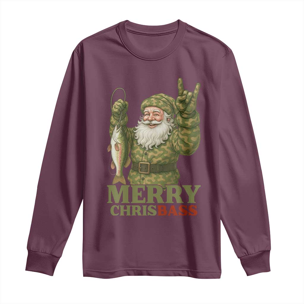 Funny Santa Camo Fishing Long Sleeve Shirt Merry Chrisbass TS14 Maroon Print Your Wear