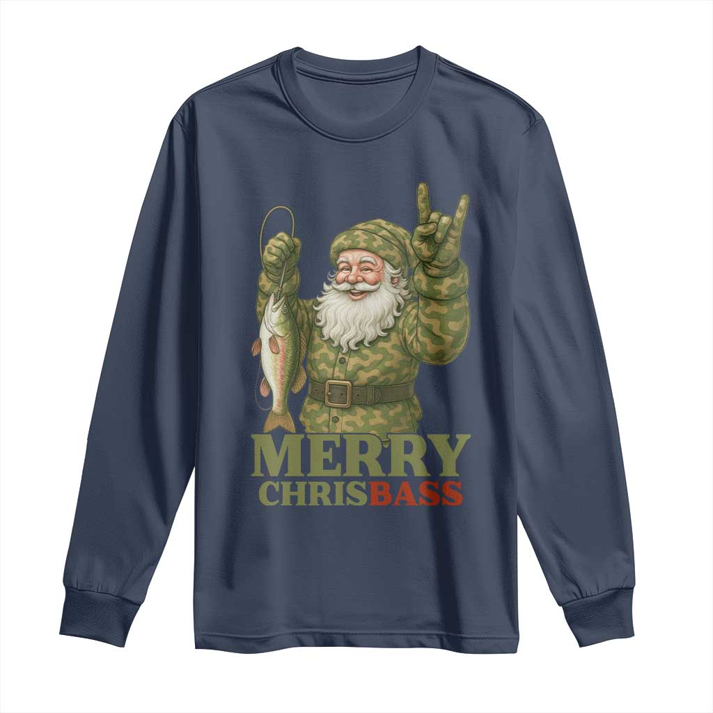 Funny Santa Camo Fishing Long Sleeve Shirt Merry Chrisbass TS14 Navy Print Your Wear