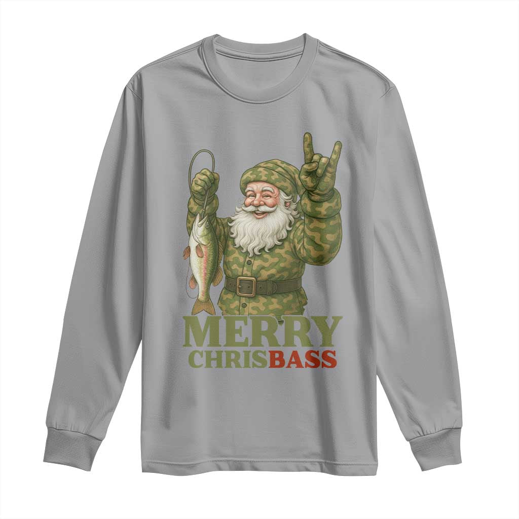 Funny Santa Camo Fishing Long Sleeve Shirt Merry Chrisbass TS14 Sport Gray Print Your Wear