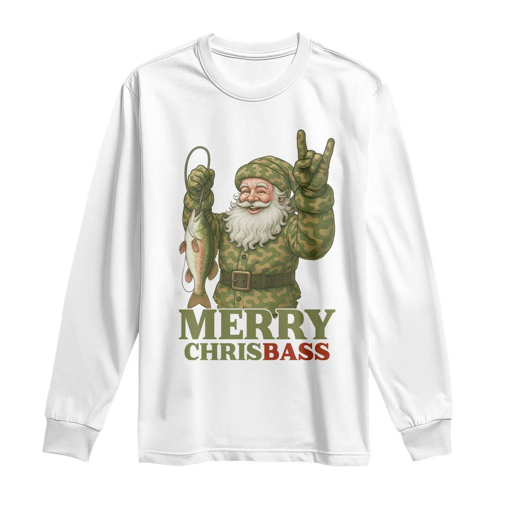 Funny Santa Camo Fishing Long Sleeve Shirt Merry Chrisbass TS14 White Print Your Wear