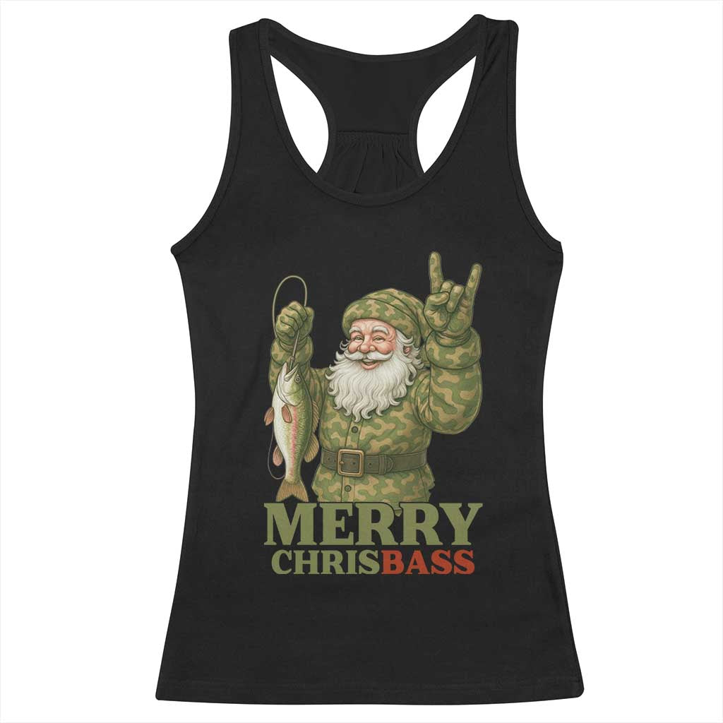 Funny Santa Camo Fishing Racerback Tank Top Merry Chrisbass TS14 Black Print Your Wear