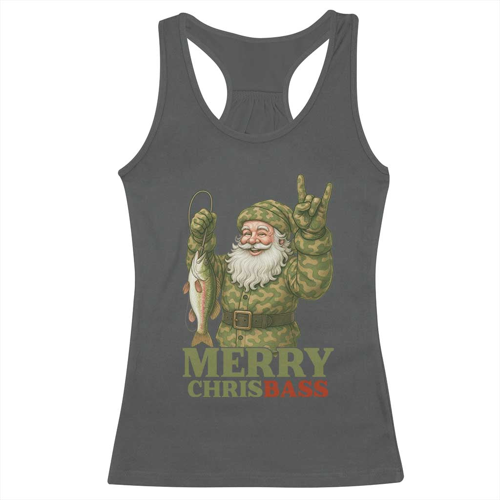 Funny Santa Camo Fishing Racerback Tank Top Merry Chrisbass TS14 Dark Heather Print Your Wear