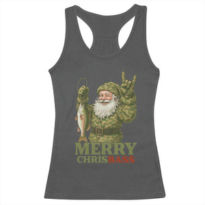 Funny Santa Camo Fishing Racerback Tank Top Merry Chrisbass TS14 Dark Heather Print Your Wear