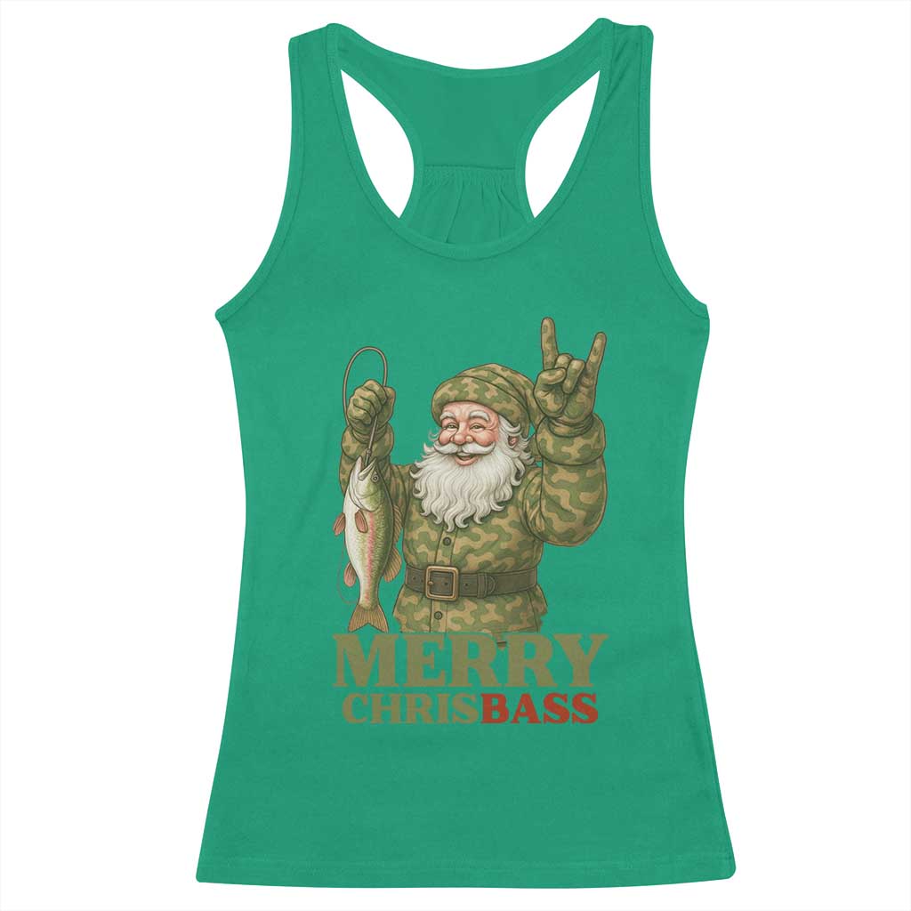 Funny Santa Camo Fishing Racerback Tank Top Merry Chrisbass TS14 Irish Green Print Your Wear