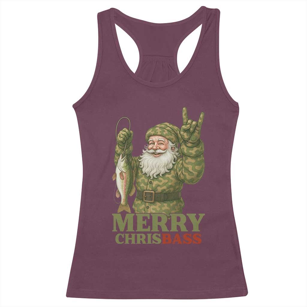 Funny Santa Camo Fishing Racerback Tank Top Merry Chrisbass TS14 Maroon Print Your Wear