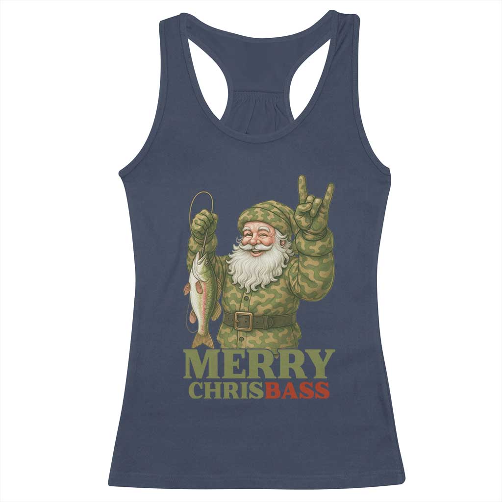 Funny Santa Camo Fishing Racerback Tank Top Merry Chrisbass TS14 Navy Print Your Wear