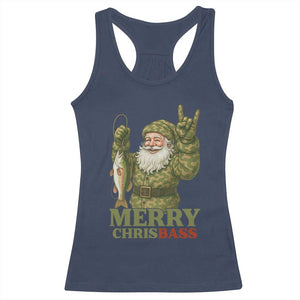 Funny Santa Camo Fishing Racerback Tank Top Merry Chrisbass TS14 Navy Print Your Wear