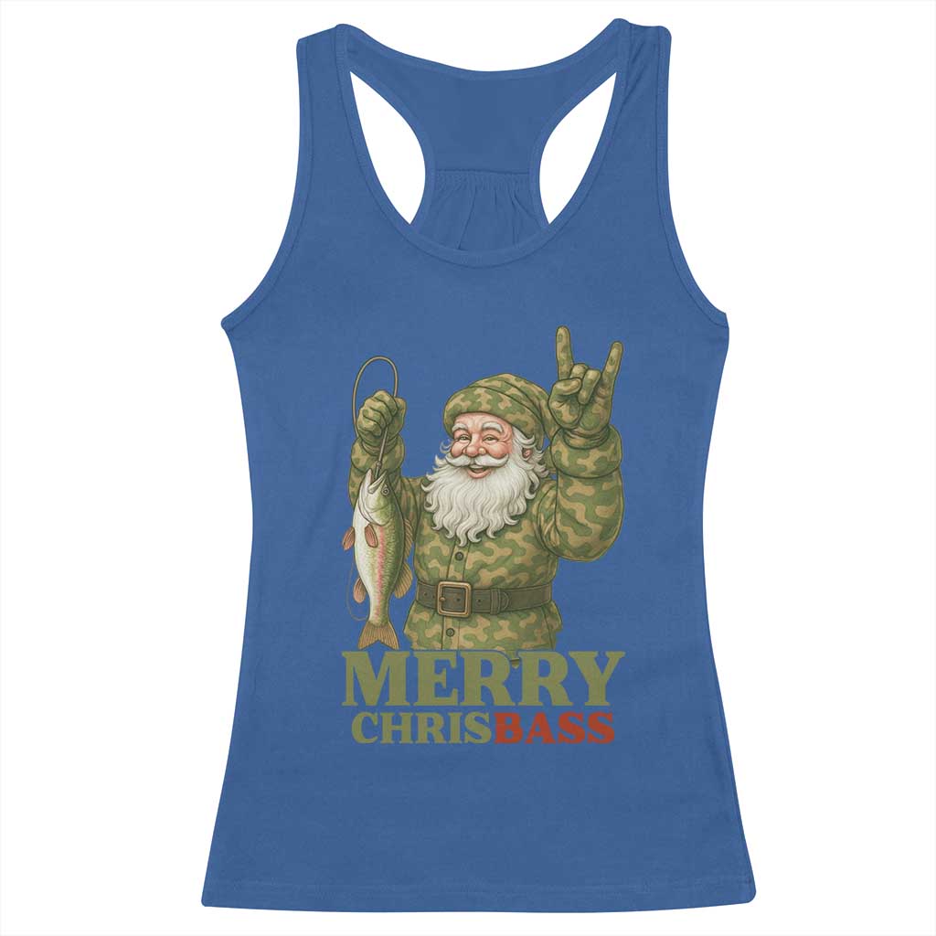 Funny Santa Camo Fishing Racerback Tank Top Merry Chrisbass TS14 Royal Blue Print Your Wear