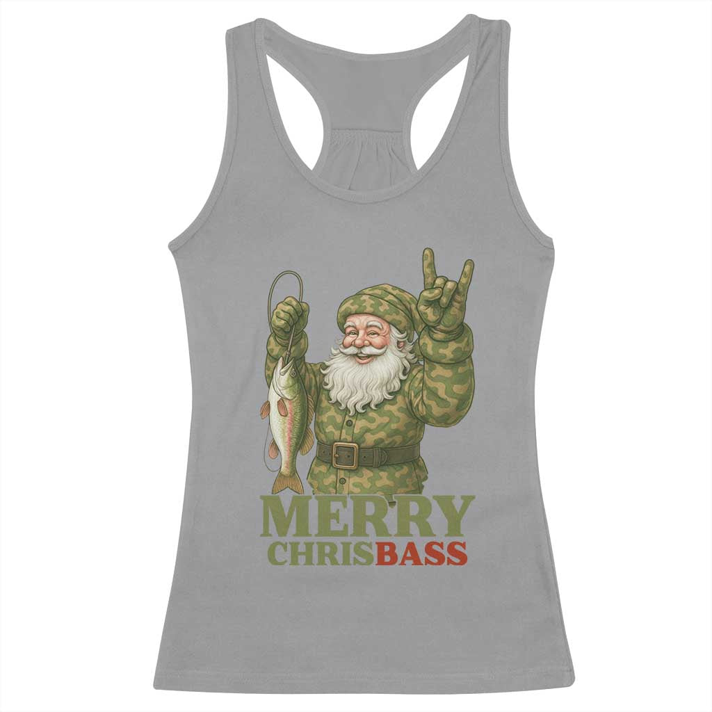 Funny Santa Camo Fishing Racerback Tank Top Merry Chrisbass TS14 Sport Gray Print Your Wear