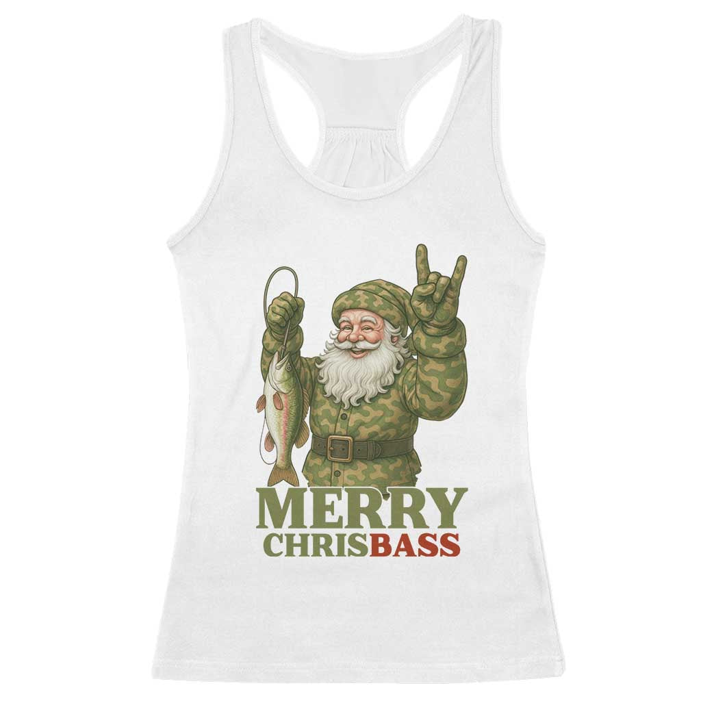 Funny Santa Camo Fishing Racerback Tank Top Merry Chrisbass TS14 White Print Your Wear