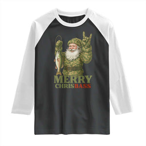 Funny Santa Camo Fishing Raglan Shirt Merry Chrisbass TS14 Black White Print Your Wear