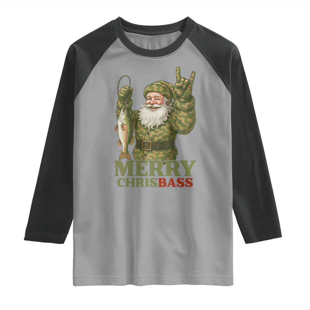 Funny Santa Camo Fishing Raglan Shirt Merry Chrisbass TS14 Sport Gray Black Print Your Wear