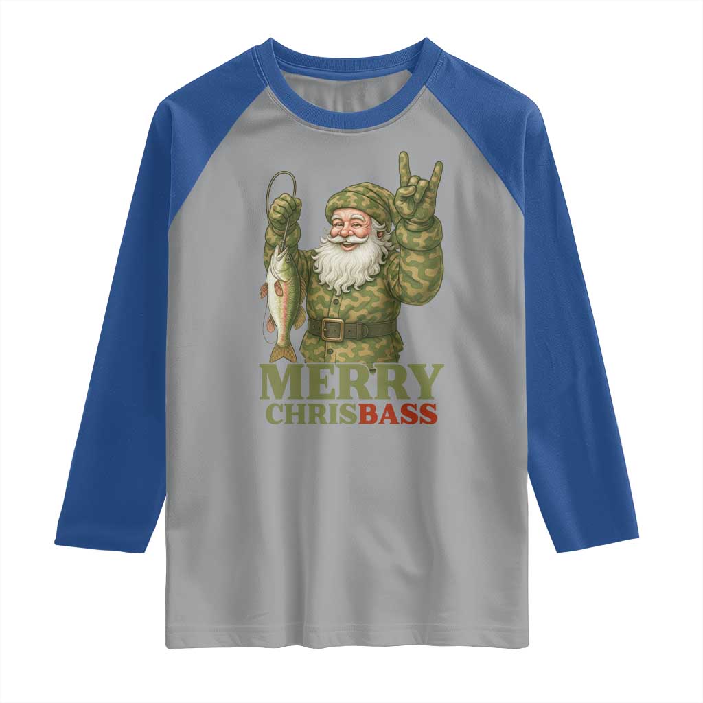 Funny Santa Camo Fishing Raglan Shirt Merry Chrisbass TS14 Sport Gray Royal Print Your Wear