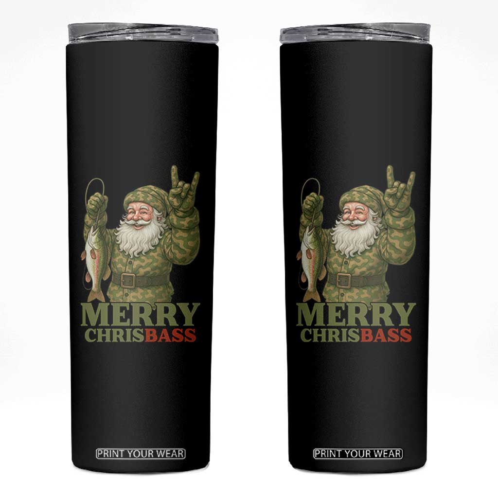Funny Santa Camo Fishing Skinny Tumbler Merry Chrisbass TS14 Black Print Your Wear
