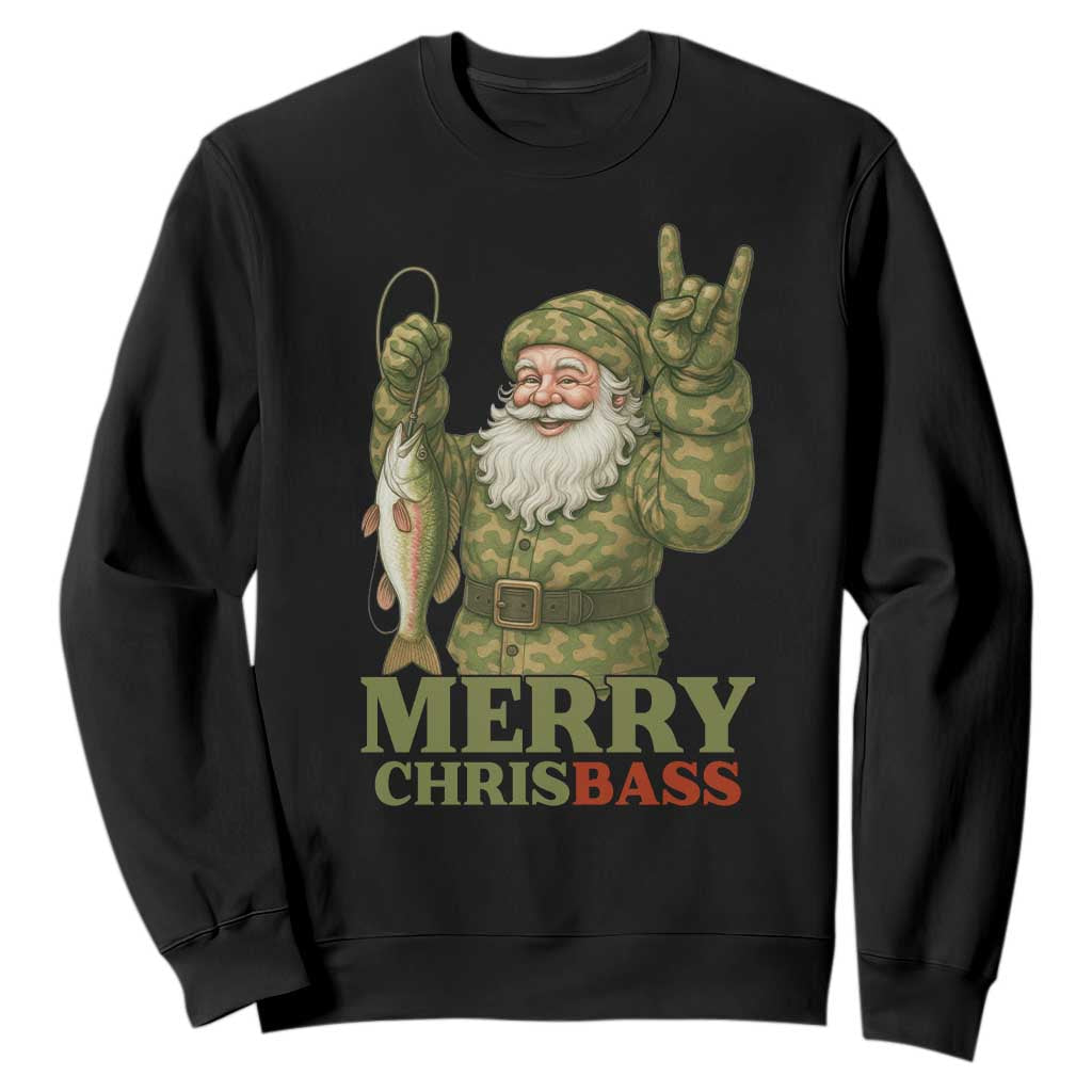 Funny Santa Camo Fishing Sweatshirt Merry Chrisbass TS14 Black Print Your Wear