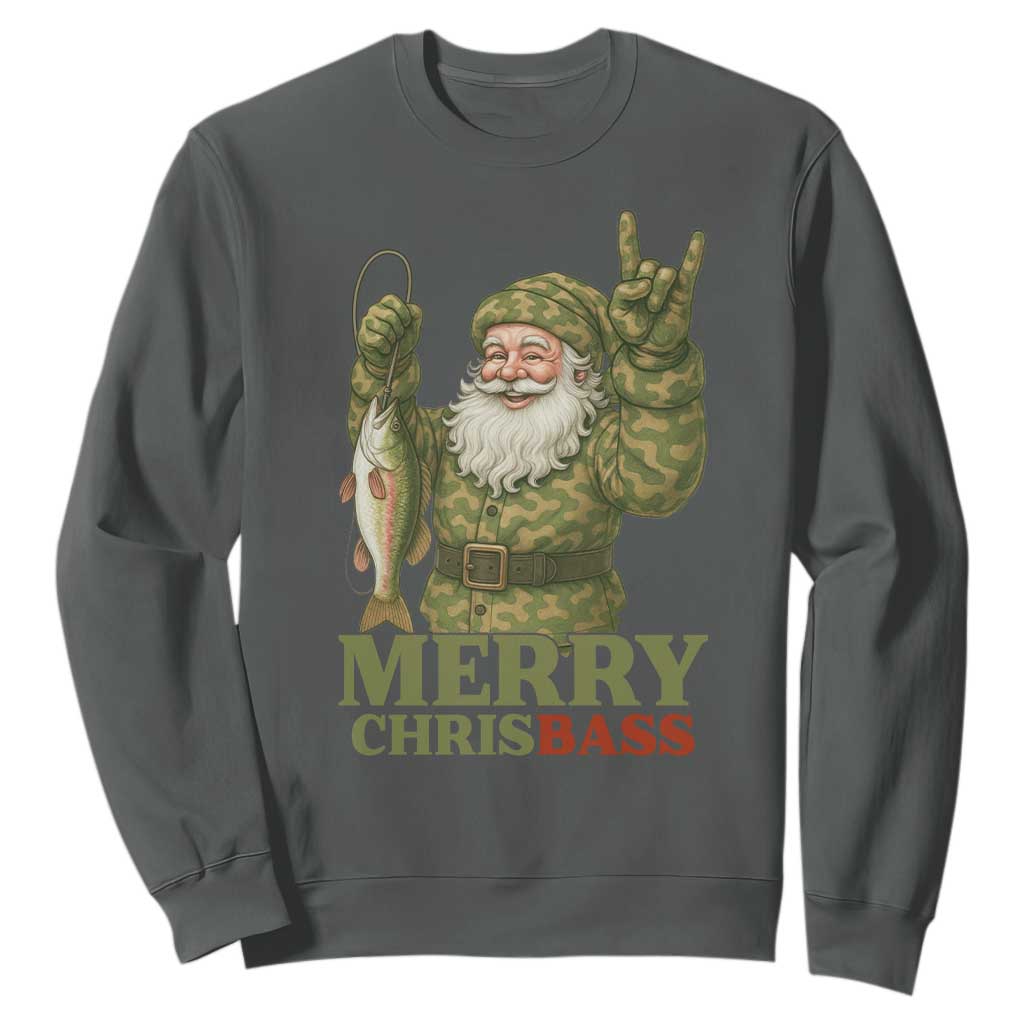 Funny Santa Camo Fishing Sweatshirt Merry Chrisbass TS14 Dark Heather Print Your Wear