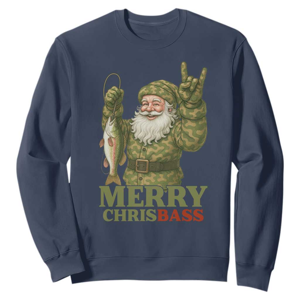 Funny Santa Camo Fishing Sweatshirt Merry Chrisbass TS14 Navy Print Your Wear