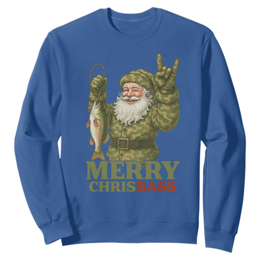 Funny Santa Camo Fishing Sweatshirt Merry Chrisbass TS14 Royal Blue Print Your Wear