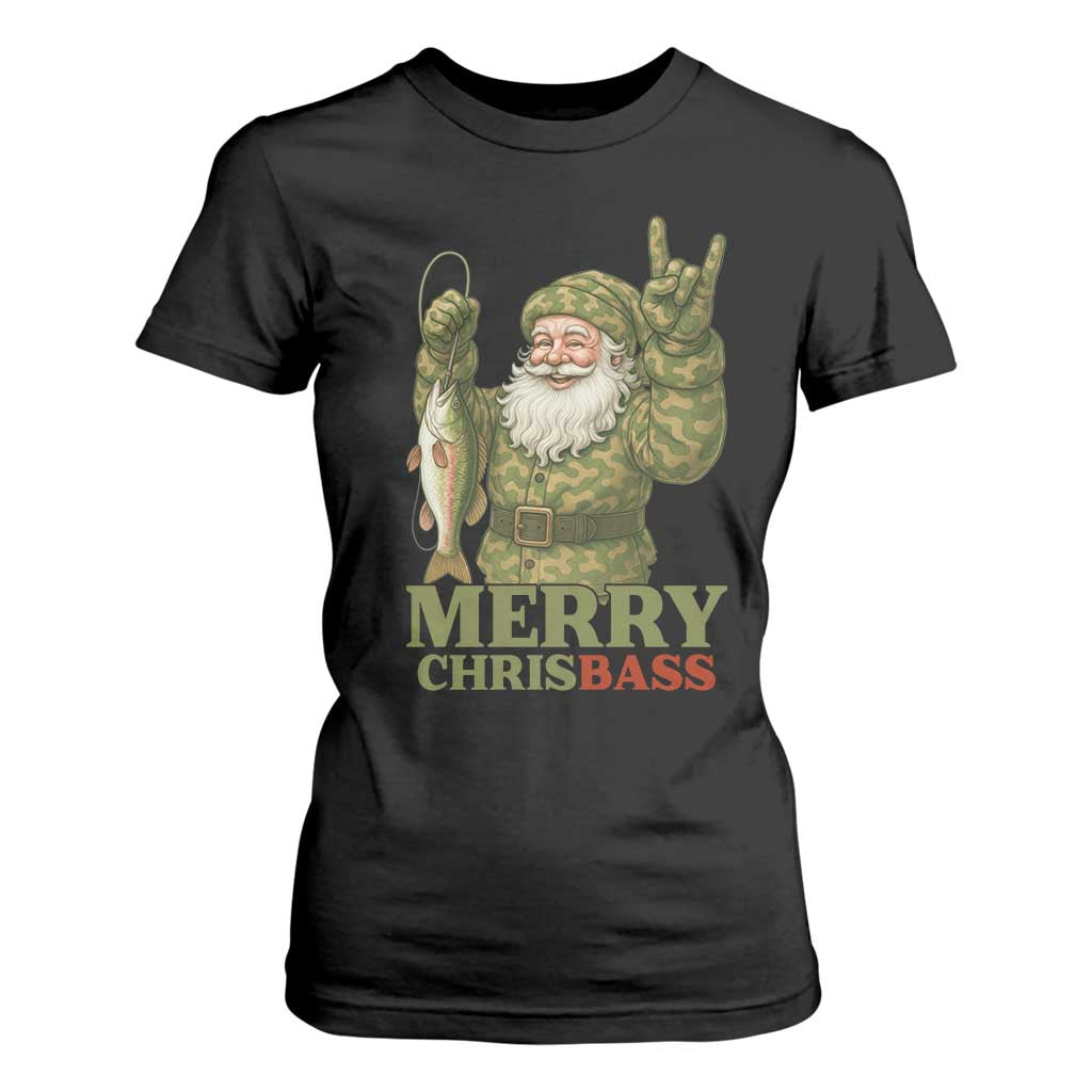 Funny Santa Camo Fishing T Shirt For Women Merry Chrisbass TS14 Black Print Your Wear