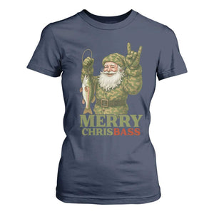 Funny Santa Camo Fishing T Shirt For Women Merry Chrisbass TS14 Navy Print Your Wear