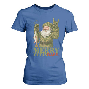 Funny Santa Camo Fishing T Shirt For Women Merry Chrisbass TS14 Royal Blue Print Your Wear
