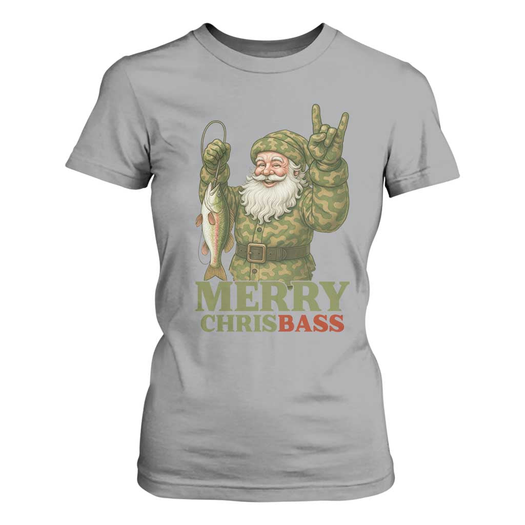 Funny Santa Camo Fishing T Shirt For Women Merry Chrisbass TS14 Sport Gray Print Your Wear