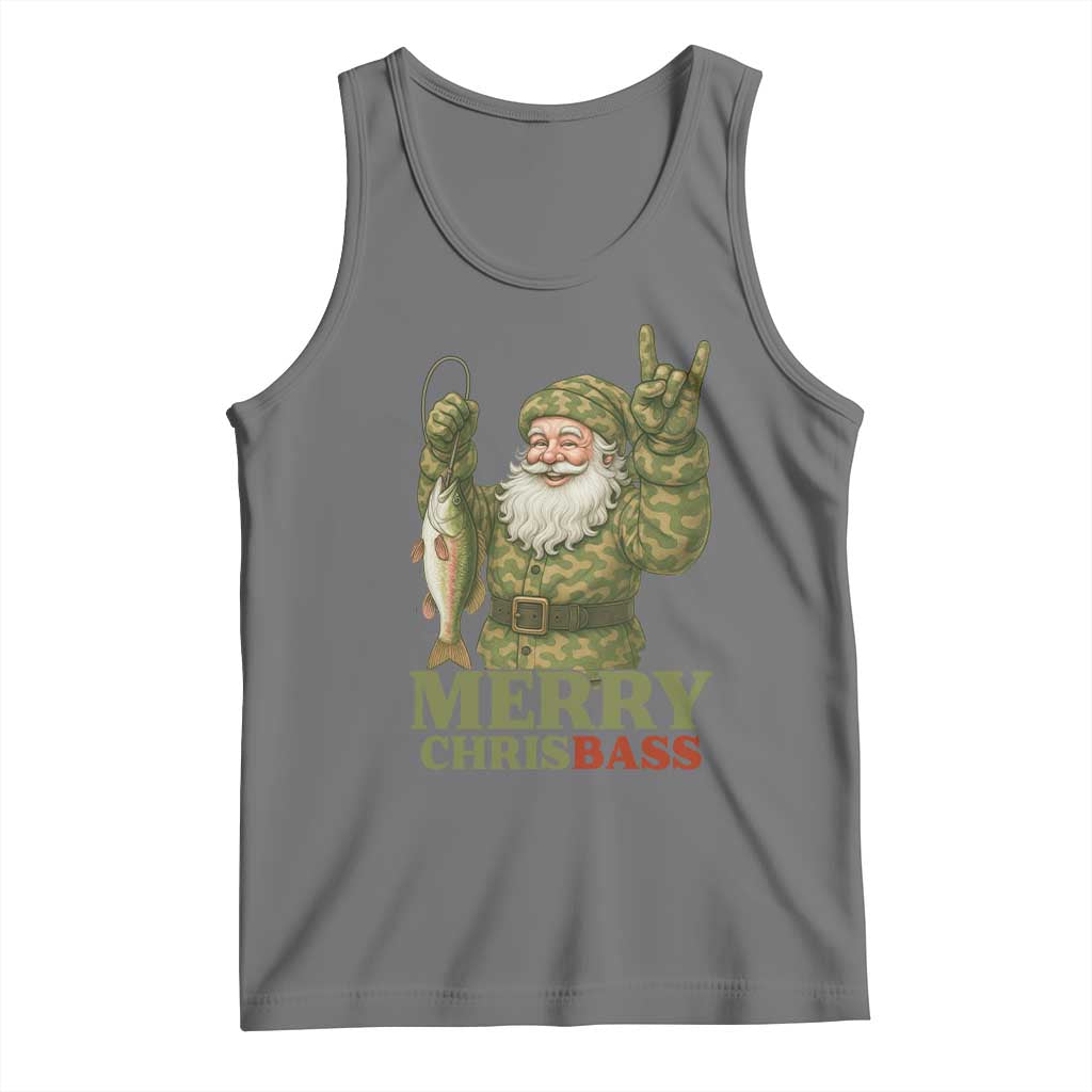 Funny Santa Camo Fishing Tank Top Merry Chrisbass TS14 Black Heather Print Your Wear