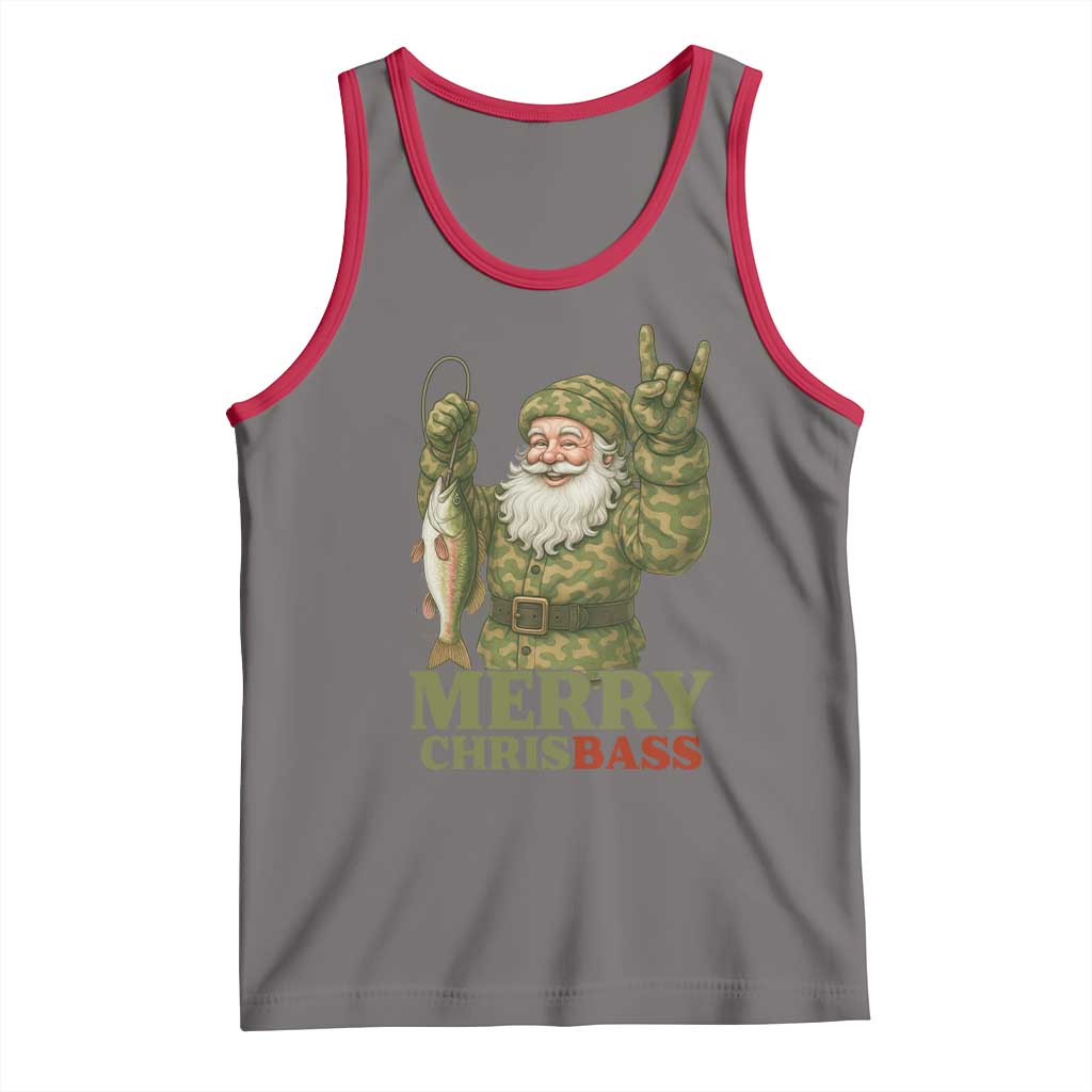 Funny Santa Camo Fishing Tank Top Merry Chrisbass TS14 Deep Heather Red Print Your Wear