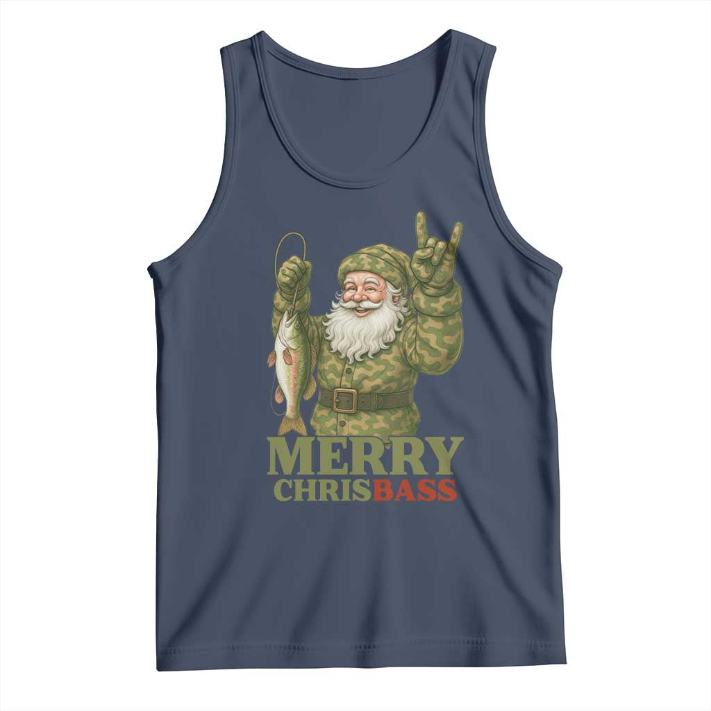 Funny Santa Camo Fishing Tank Top Merry Chrisbass TS14 Navy Print Your Wear