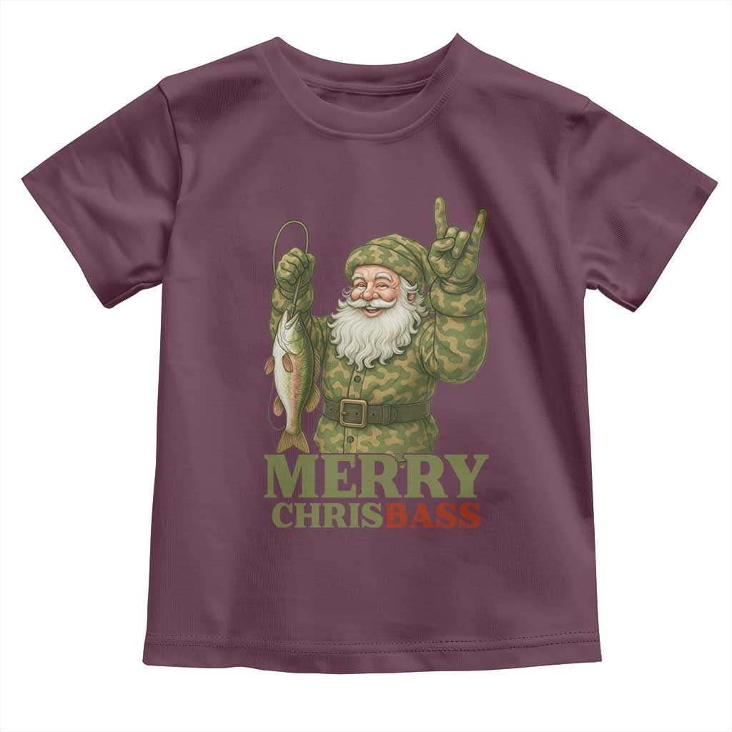 Funny Santa Camo Fishing Toddler T Shirt Merry Chrisbass TS14 Maroon Print Your Wear