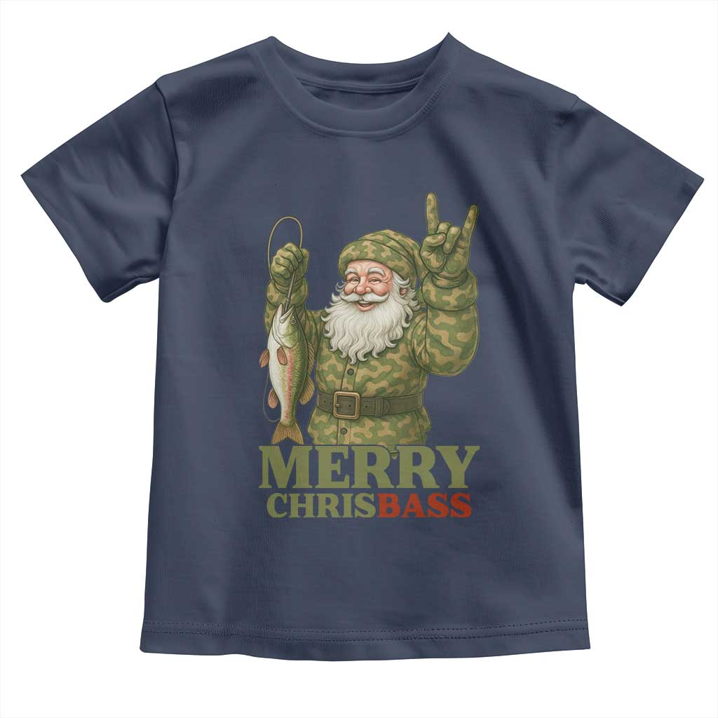 Funny Santa Camo Fishing Toddler T Shirt Merry Chrisbass TS14 Navy Print Your Wear