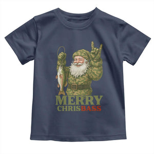 Funny Santa Camo Fishing Toddler T Shirt Merry Chrisbass TS14 Navy Print Your Wear