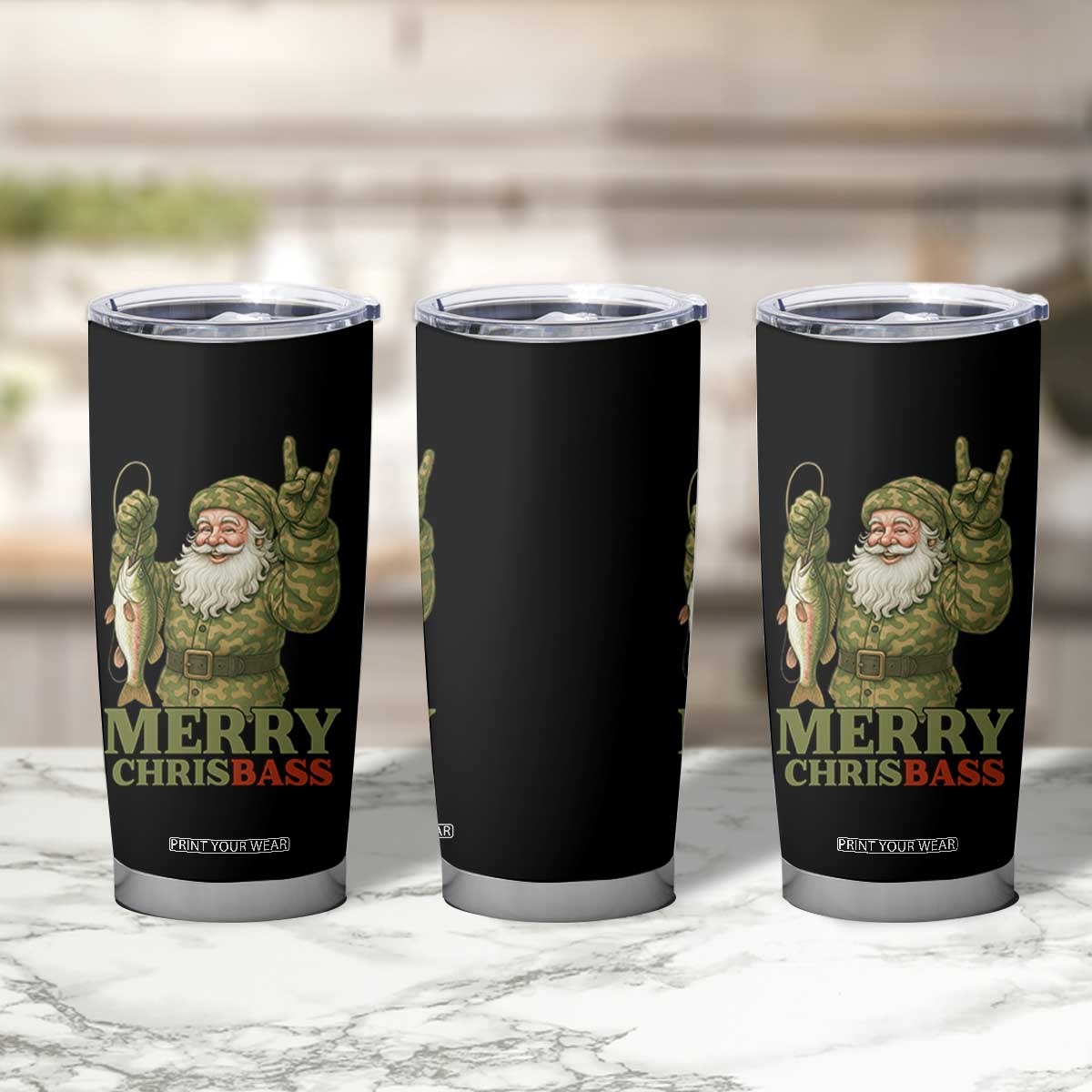 Funny Santa Camo Fishing Tumbler Cup Merry Chrisbass TS14 Print Your Wear