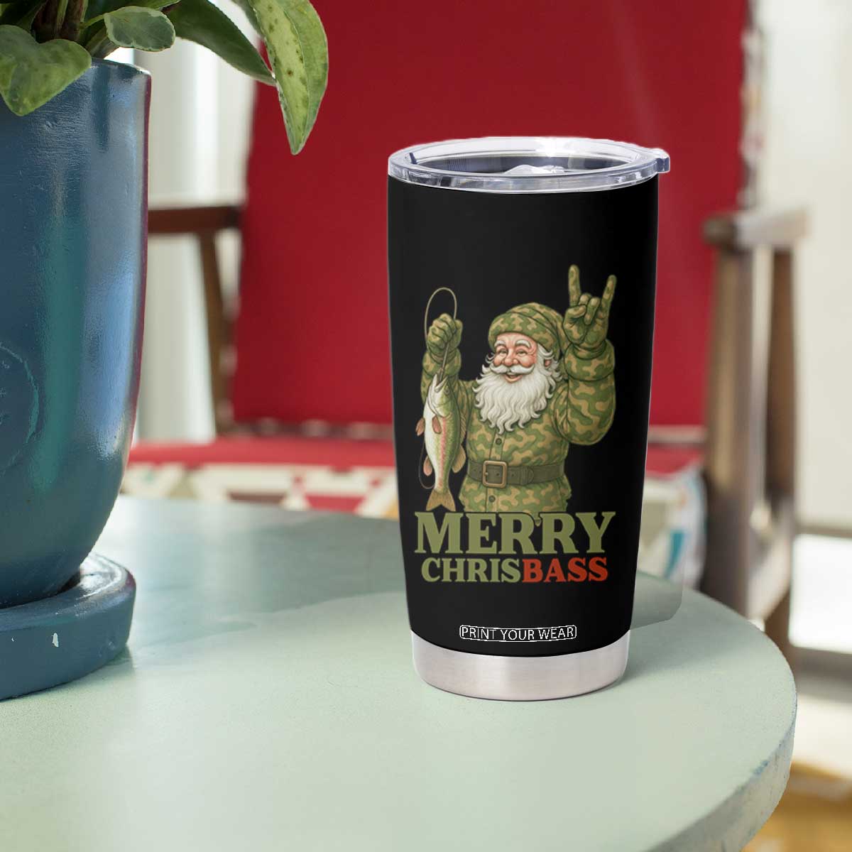 Funny Santa Camo Fishing Tumbler Cup Merry Chrisbass TS14 Print Your Wear