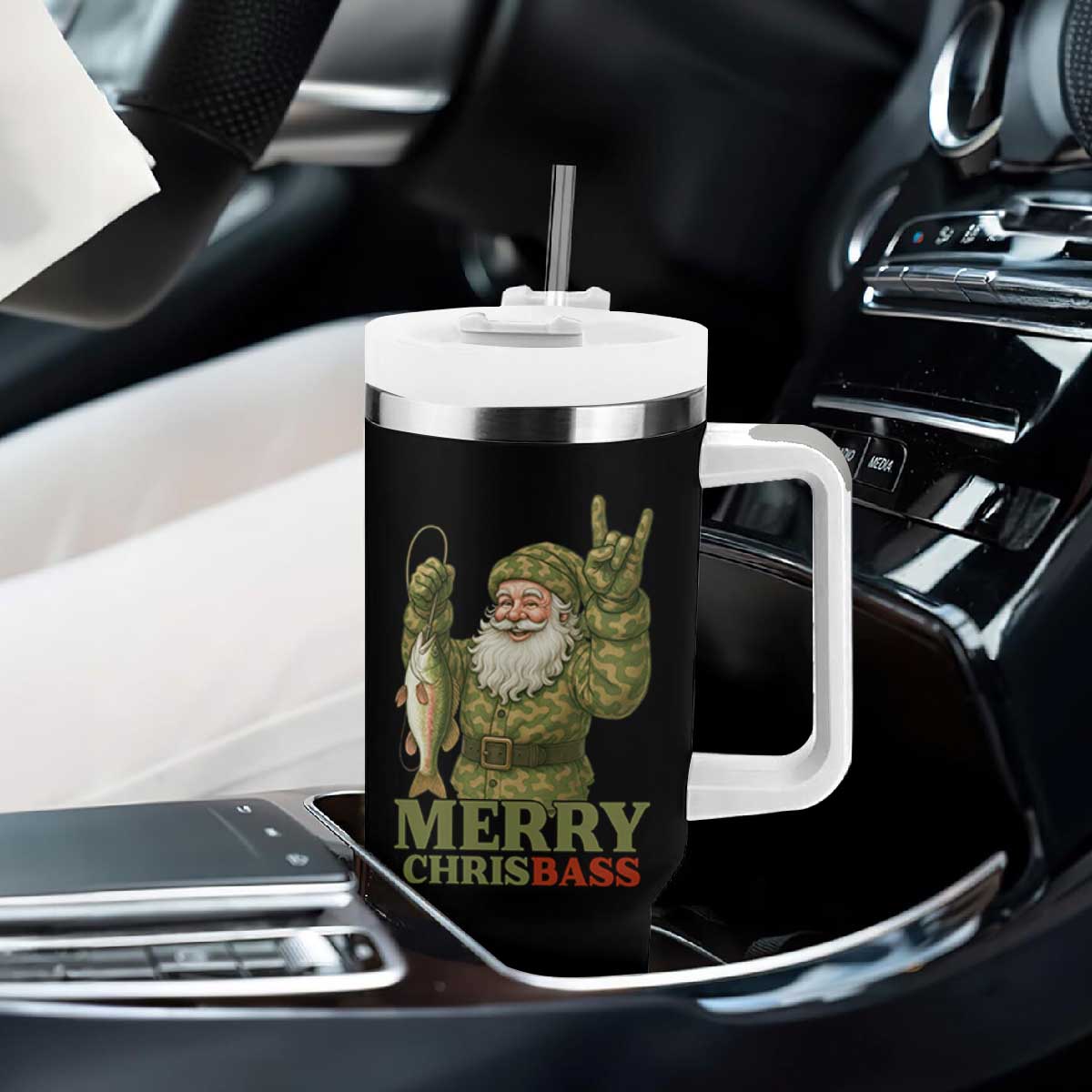 Funny Santa Camo Fishing Tumbler With Handle Merry Chrisbass TS14 Print Your Wear