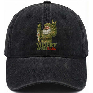 Funny Santa Camo Fishing Washed Cotton Baseball Cap Merry Chrisbass TS14 Washed Cap Universal Fit Black Print Your Wear