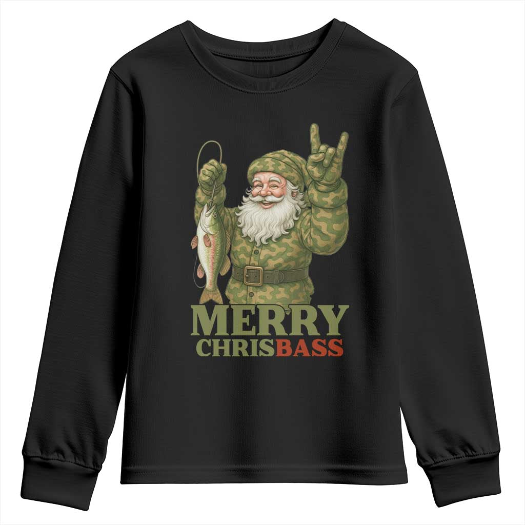 Funny Santa Camo Fishing Youth Sweatshirt Merry Chrisbass TS14 Black Print Your Wear