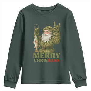 Funny Santa Camo Fishing Youth Sweatshirt Merry Chrisbass TS14 Dark Forest Green Print Your Wear