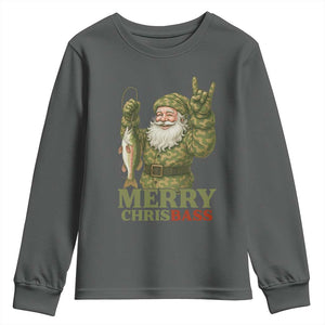 Funny Santa Camo Fishing Youth Sweatshirt Merry Chrisbass TS14 Dark Heather Print Your Wear