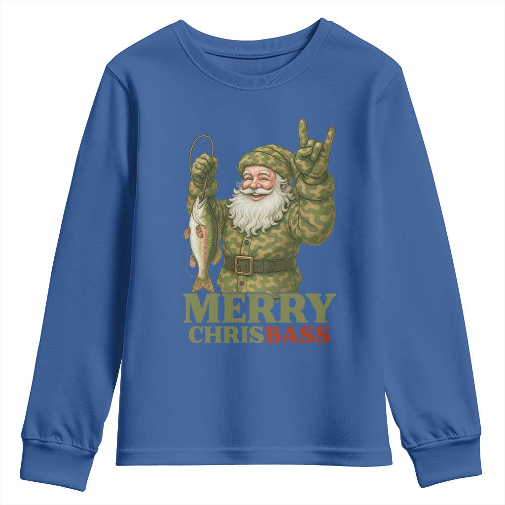 Funny Santa Camo Fishing Youth Sweatshirt Merry Chrisbass TS14 Royal Blue Print Your Wear
